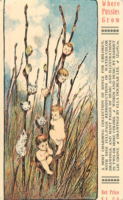 Private Mailing Card Where Pussies Grow Babies on Pussywillows With Cat Faces