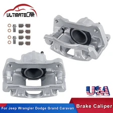 Set 2 Front Brake Calipers w/ Bracket For Jeep Wrangler Dodge Grand Caravan V6