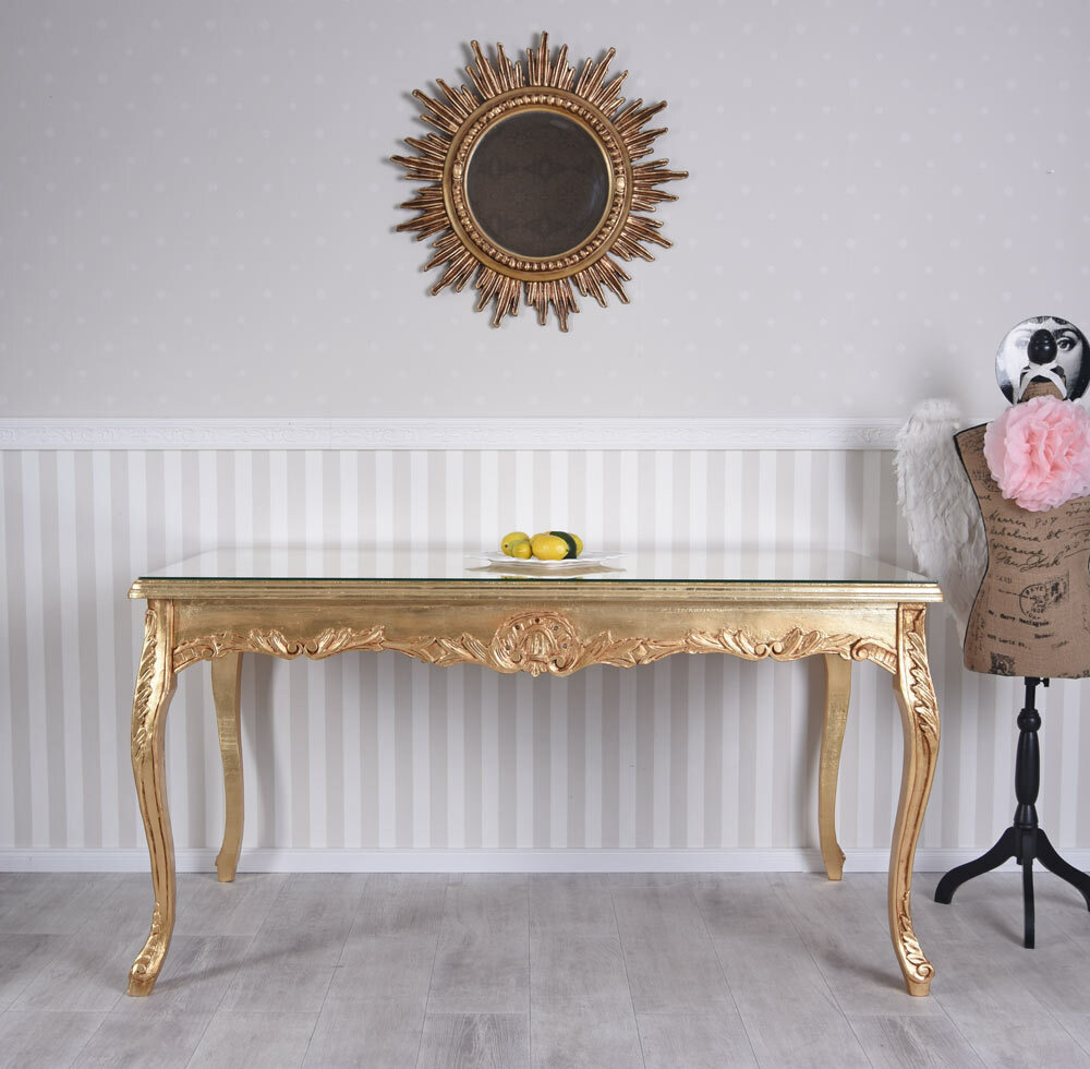 Esstisch Gold Tisch Barock Esszimmertisch Barocktisch Glasplatte Dining Table
