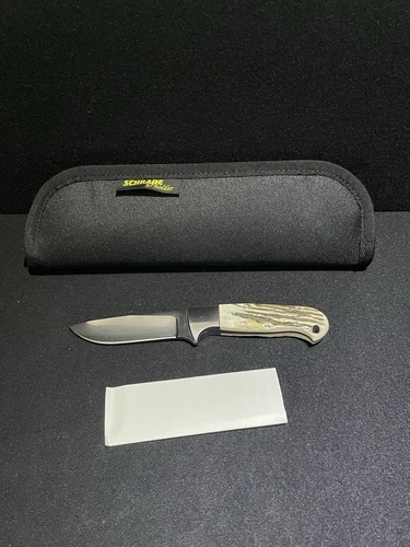 Schrade D'Holder Fixed Blade Hunting Knife Stag Handle with Pouch