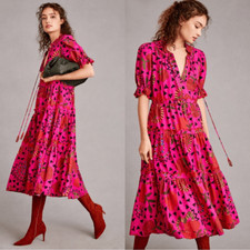 NWT Farm Rio Anthropologie Tiered Midi Dress in Pink size M