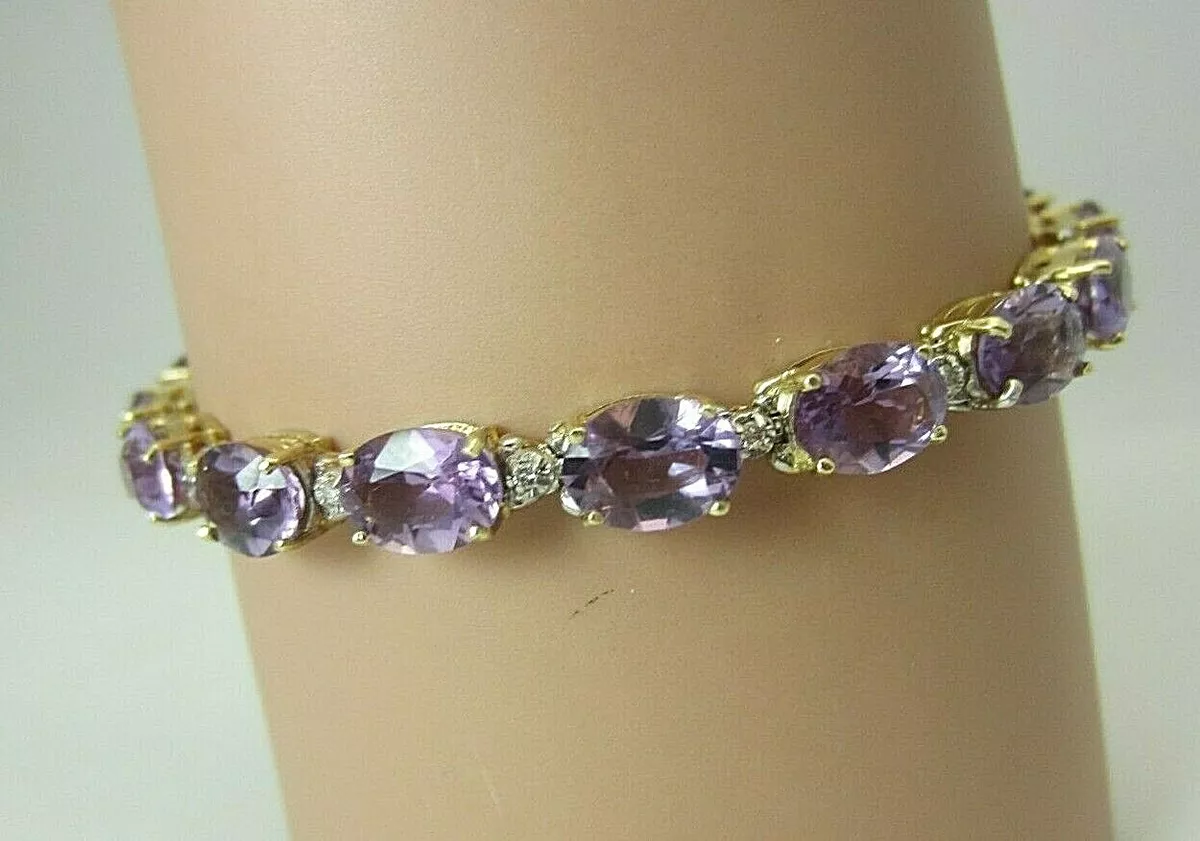 Silver with Gold Overlay Amethyst Tennis Bracelet, Gemstone Tennis Bracelet,  Gold Tennis Bracelet, Amethyst Jewelry, February Birthstone