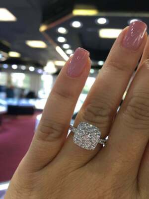 Real Moissanite 2.50Ct Round Halo Engagement Ring 14k White Gold Plated Silver