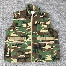 Rothco Mens Ranger Vest Jacket Large Camo Fishing Hunting Hood Read for Measure