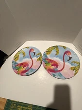 Set of 2 Ellen Negley Melamine  11” Dinner Plates Flamingos Art And Soul