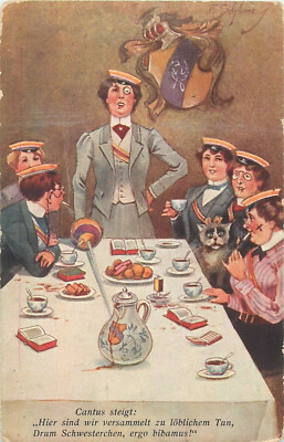 Studentika Germany Heidelberg fencing scool students caricature fence women 1909
