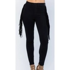 Judy Blue Black Skinny Fit High Waist Jeans With Fringe On Sides Plus Size 20W