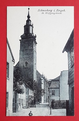 AK SCHNEEBERG im Erzgebirge um 1920 Gassenansicht St. Wolfgangskirche ( 31113