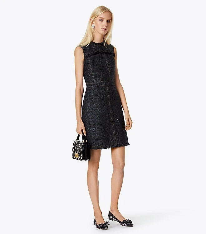 Abito in tweed nero Tory Burch nuovo con etichette $398 taglia 8