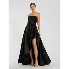 Mac Duggal 11685 Black Strapless Ruched High Low Gown Size 4 NWT