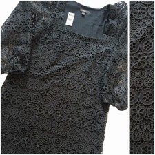 Express Dress Size Small Black Babydoll Crochet Lace Mini Balloon Sleeve NWT