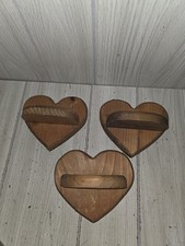 Vtg Wood Hand Made Heart Shaped Shelf Wall Decor Set Of 3 Cottagecore Heritage