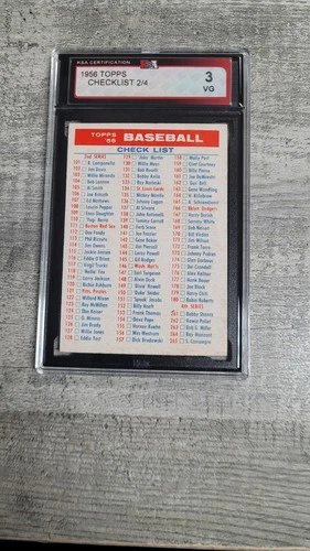 1956 Topps Checklist 2/4 KSA 3 VG Unmarked Vintage Baseball