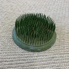 Vintage 3  -Inch Green Spiked Metal Flower Holder Frog Ikebana Floral Arrangement