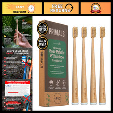 Eco-Friendly Boar Bristle Bamboo Toothbrush 4-Pack - Biodegradable, Plastic-Free