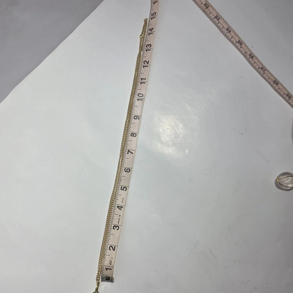 Tumbled (Sea)  glass necklace blue/white beach vacation 15" gold colored* - Image 3 of 4