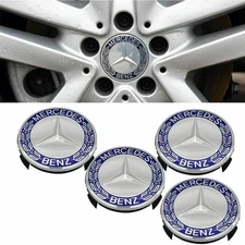 4pcs For Mercedes-Benz Wheel.Center Caps Emblem Blue 75mm Rim Hub Cover .