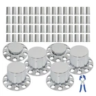 Chrome Flat Top Hub Cover Kit Lug Nut Wheel Axle Covers For Semi Truck 33mm