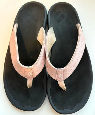 Olukai Ohana Flip Flop Sandals Womens Size 9 Petal Pink W black soles 39 Euro
