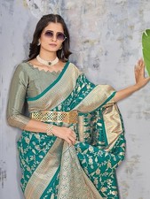 Women Kanjivaram Banarasi Silk Saree Maroon Floral Zari Wedding Party Saree