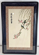Vintage Chinese Silk embroidered Birds on Blossoming Branch Framed Artwork