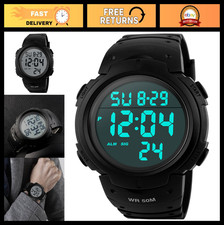 Digital Waterproof LED Watch for Men  Women, Big Dial, Rubber Band, Alarm, 50MM