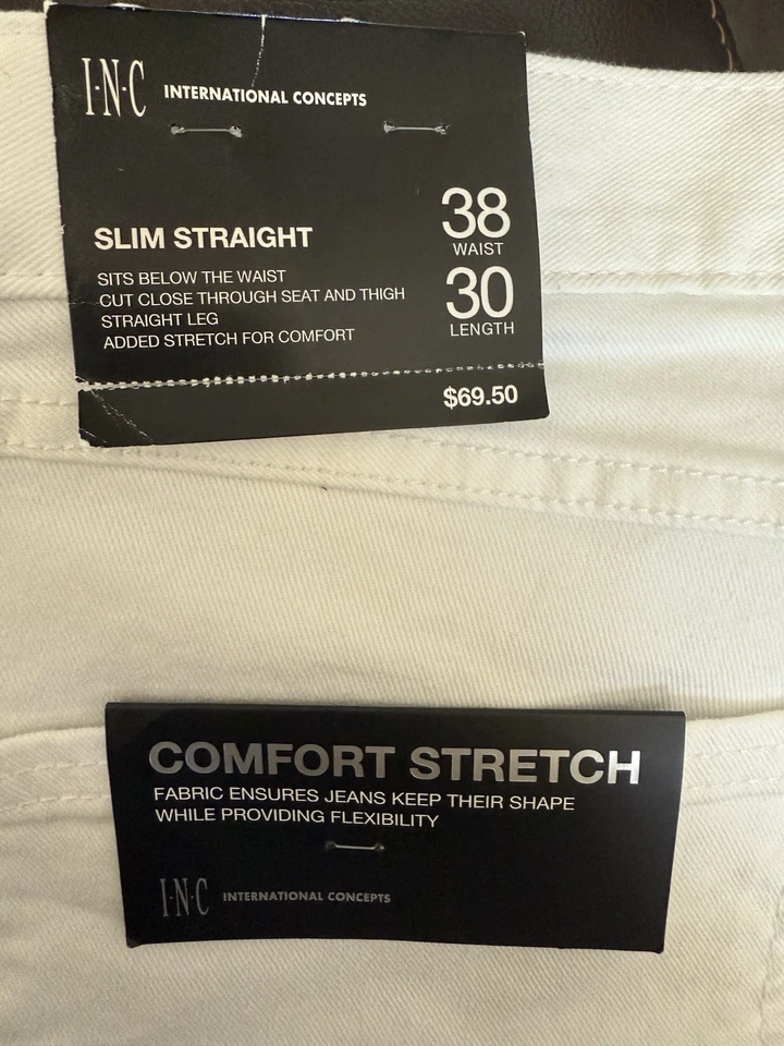INC INTERNATIONAL CONCEPTS WHITE 38x30 SLIM STRAIGHT STRETCH JEANS MENS NWT - Image 3 of 4