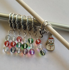 Handmade Knitting Stitch Markers set of 7  Snowman Lead w/Colored Ball Markers