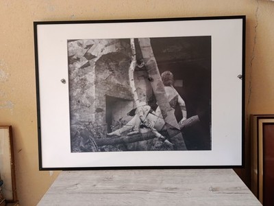 Muse vor Bunker. S/W 50 x 70 cm. Gerahmt. Ohne Rahmung möglich.