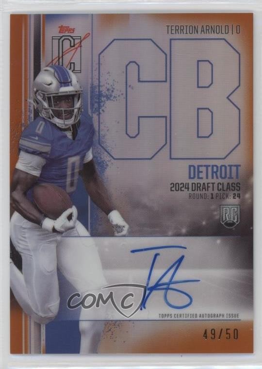 Terrion Arnold Topps Signature Class Rookie Class Chrome Autograph Variation #RCVTA Orange Refractor
