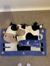 Vintage Rare Jellycat Cow Jumped Over The Moon Pillow and Rug Set Collectors 