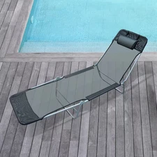 Outdoor Folding Chaise Lounge Sun Recliner Beach Patio Lightweight Chair with St