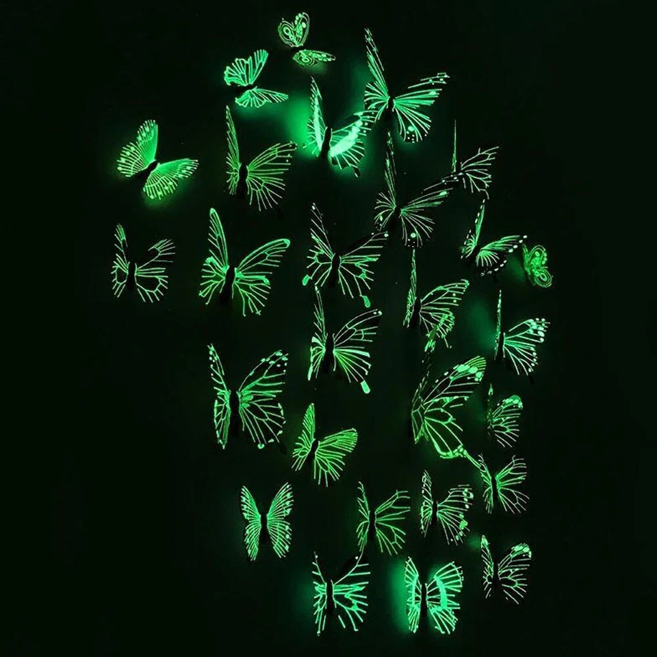 12 Piezas Pegatinas de Pared Mariposa 3D Brillan en la Oscuridad Decoración Hogar Habitación Decoración Foto 4 de 4