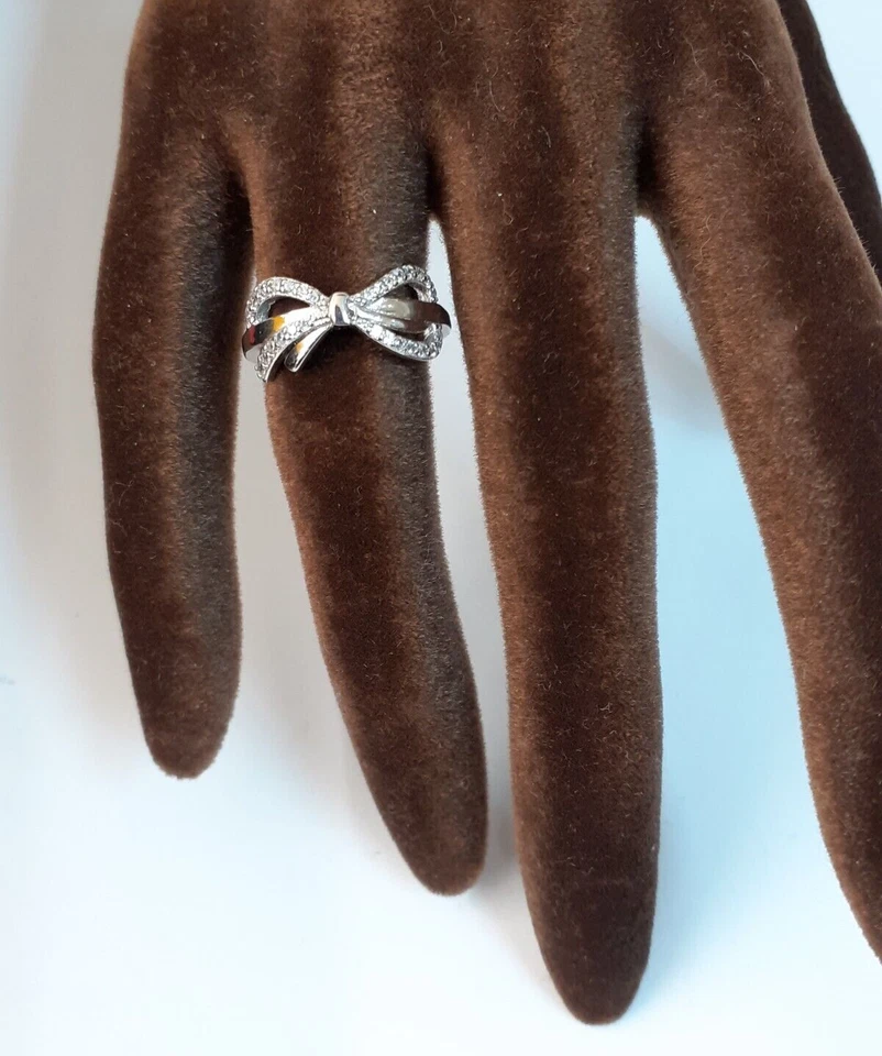 anello argento 925 rodiato anallergico zirconi bianchi misura 12 fiocco - Immagine 3 di 3