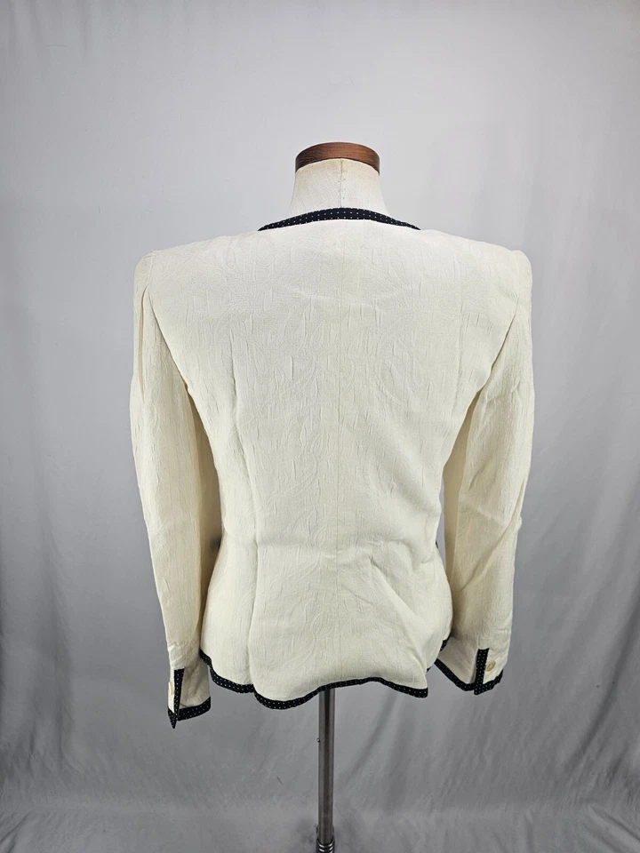 Chaqueta Blazer Armani Para Mujer Blanco y Negro Mezcla Algodón Seda 6 Foto 4 de 4