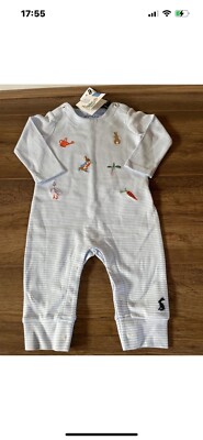 Joules baby boys Peter Rabbit light blue stripe romper age 3-6