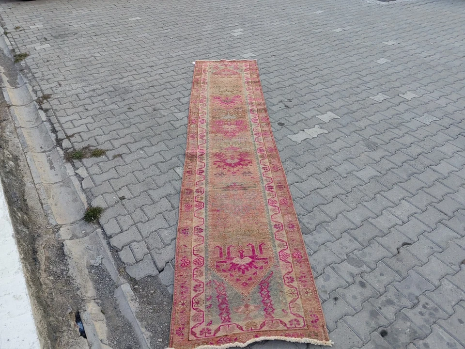 Vintage Hand Knotted Oushak runner ,Turkish Runner rug wool runner boho runner - Image 4 of 4