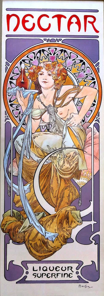 Alphonse Mucha Art Nouveau La Blonde & Nectar Vintage Art Prints - Image 3 of 3