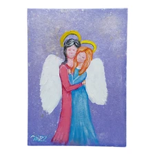Two Angels Original Painting Angel Wings Gift Art For Her Handmade Wall Art OOAK