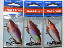 3 lures bill lewis rat l trap 3" 1/2oz bass pike lipless crank blood line shad