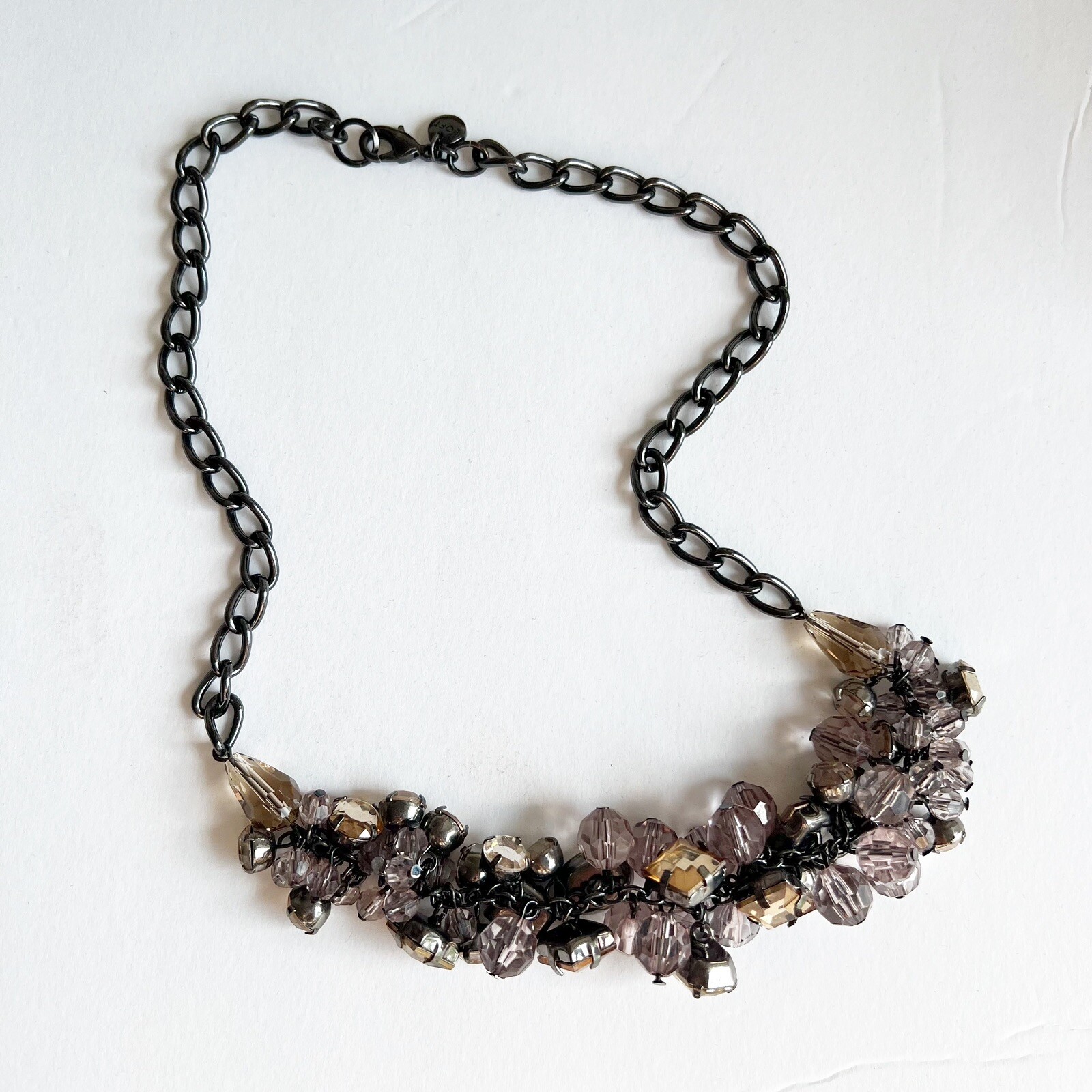 Loft multicolor beaded statement necklace gunmeta… - image 1