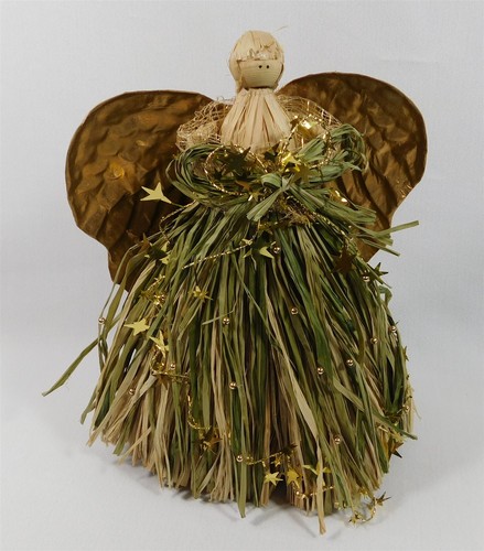 Vintage Angel Christmas Tree Topper OTAGIRI Raffia with Gold Wings 1995 12" Tall