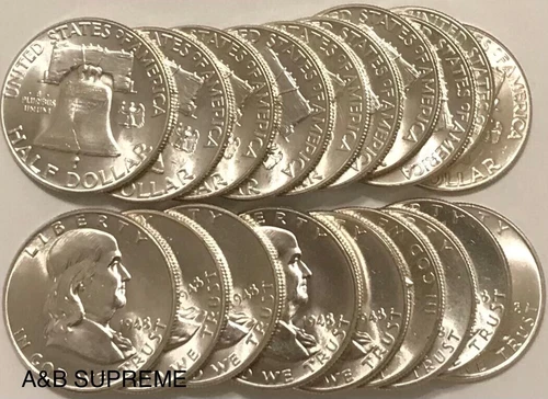Roll (20) 1948 Franklin Half Dollar “Full Bell Lines” Gem BU Unc 90% Silver