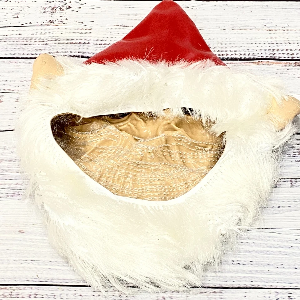 Vintage Scary Gnome Face Mask Evil Troll Red Hat White Beard Latex RARE - Image 2 of 4