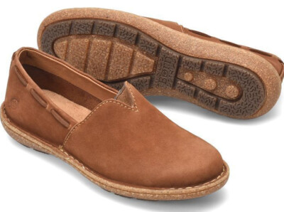 Born Naya Nubuck Leather Slip-Ons Tan (Select Size)