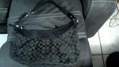 Coach Black Signature Hobo Bag Fabric Logo Black Purse Coach Large Hobo