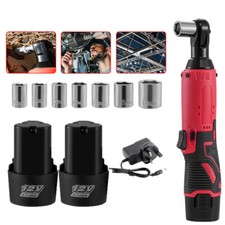 2 Batteries Cordless Right Ratchet 3/8'' 90° 500Nm Electric Power Ratchet Wrench