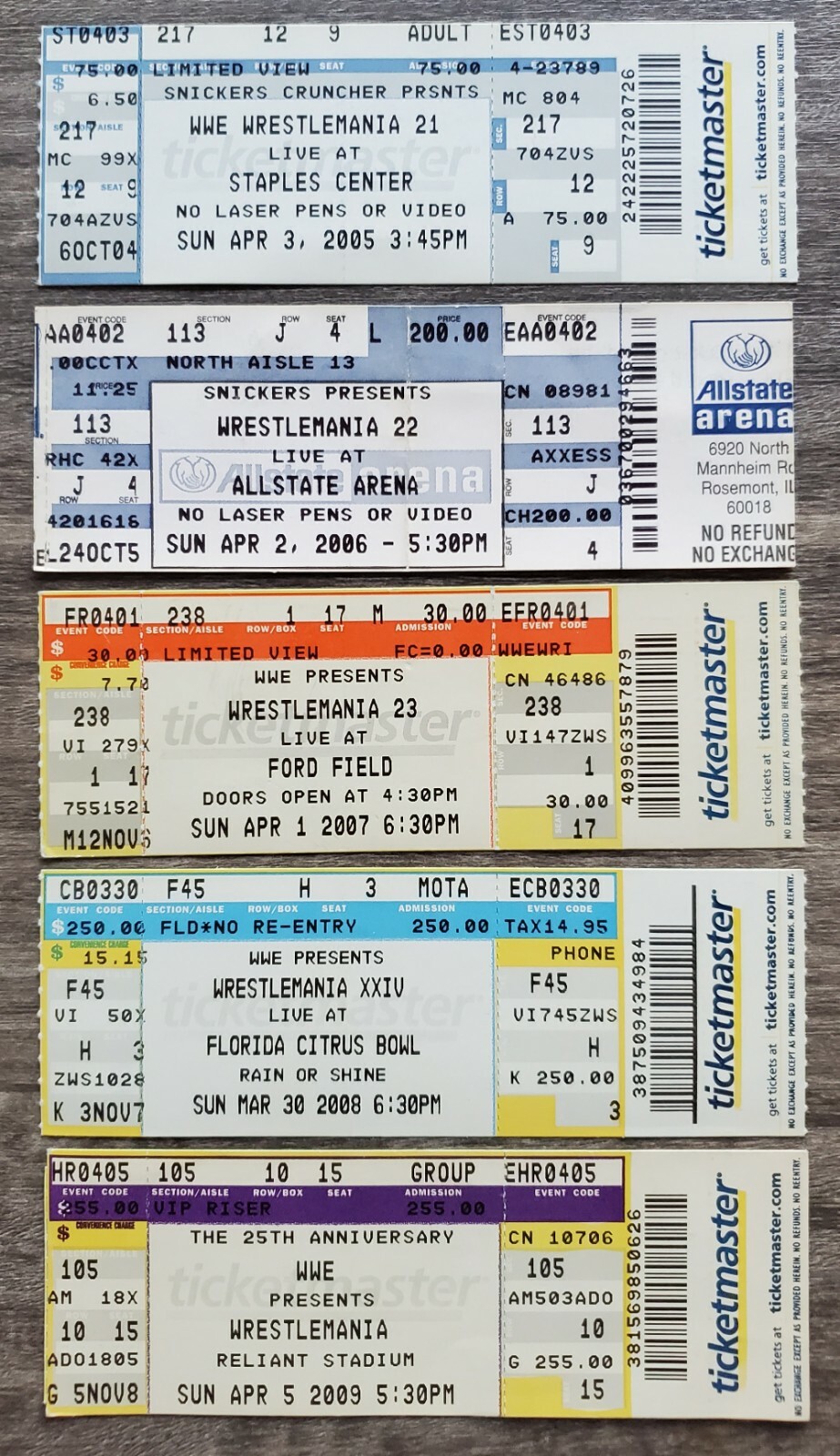 EVERY WWF WWE WrestleMania 1-36 Ticket Stub Lot COMPLETE SET Wresting