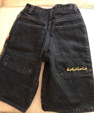 Vintage 90s Boys size 8 black denim 5 pocket BOSS shorts waist 24" inseam 10"