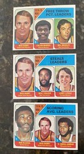 1975 Topps basketball  card lot (3) League Leaders, Kareem, Barry, Frazier,McAdo